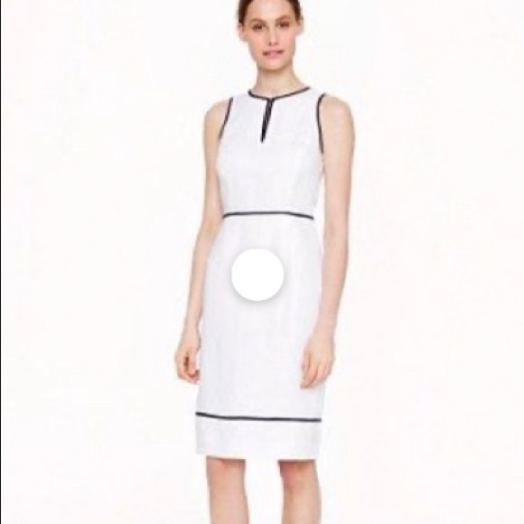 White linen J crew dress with black piping - Picture 1 of 4